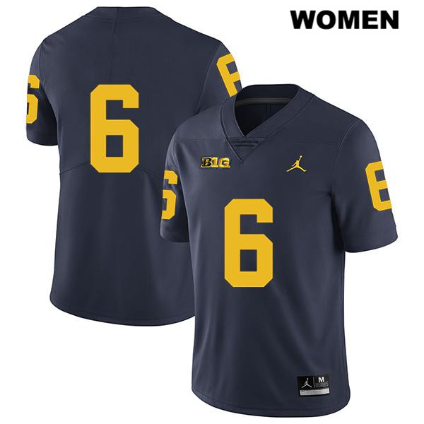 Women's NCAA Michigan Wolverines Michael Sessa #6 No Name Navy Jordan Brand Authentic Stitched Legend Football College Jersey EH25C03OR